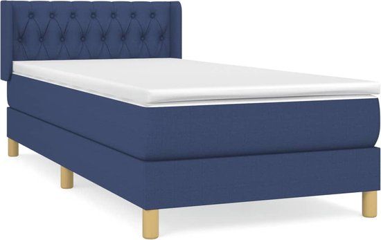 vidaXL Boxspring met matras stof blauw 90x190 cm