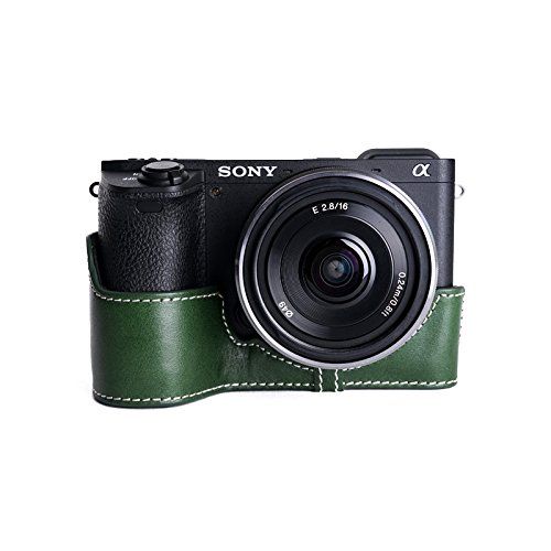 TP Handgemaakte Lederen Half Camera Case Tas Cover voor Sony A6500 - Groen