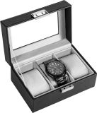 Boîte à montres antichoc, avec 3 compartiments, dotée de coussinets, avec couvercle en verre, idéale pour les collectionneurs de montres
