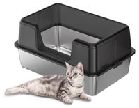 GarveeMore Kattenbak van roestvrij staal, XXL, halfgesloten kattenbak