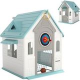 Maisonnette 5 en 1 pour enfants avec panier de basket, anneau et fléchettes, multicolore, PP, 132 x 118 x 124 cm