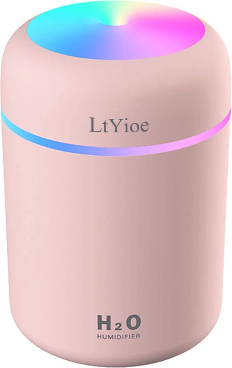 LtYioe luchtbevochtiger luchtbevochtigers klein, persoonlijke desktop luchtbevochtiger met kleurrijk licht, 2 mistmodi en automatische uitschakeling en 2 Filters, voor baby slaapkamer huis auto(roze)