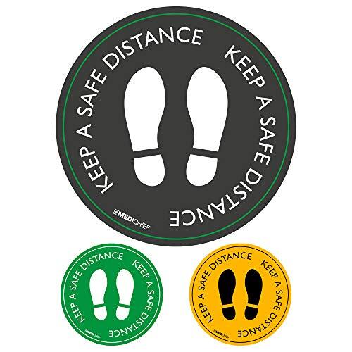 Medichief Zelfklevende vloerstickers 'Keep A SAFE AFSTANCE' | Set van 5 zwarte gevarenwaarschuwingsstickers voor sociale afstanden | Duurzame vloerwaarschuwing stickers met antislip certificering