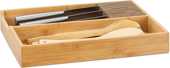 Relaxdays messenhouder hout - messenblok bamboe - lade-organizer - messen opbergen - kurk L