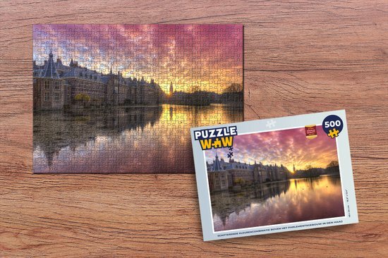 MuchoWow Puzzel Den Haag - Torentje - Licht - Legpuzzel - Puzzel 500 stukjes - Sinterklaas cadeautjes - Sinterklaas voor grote kinderen