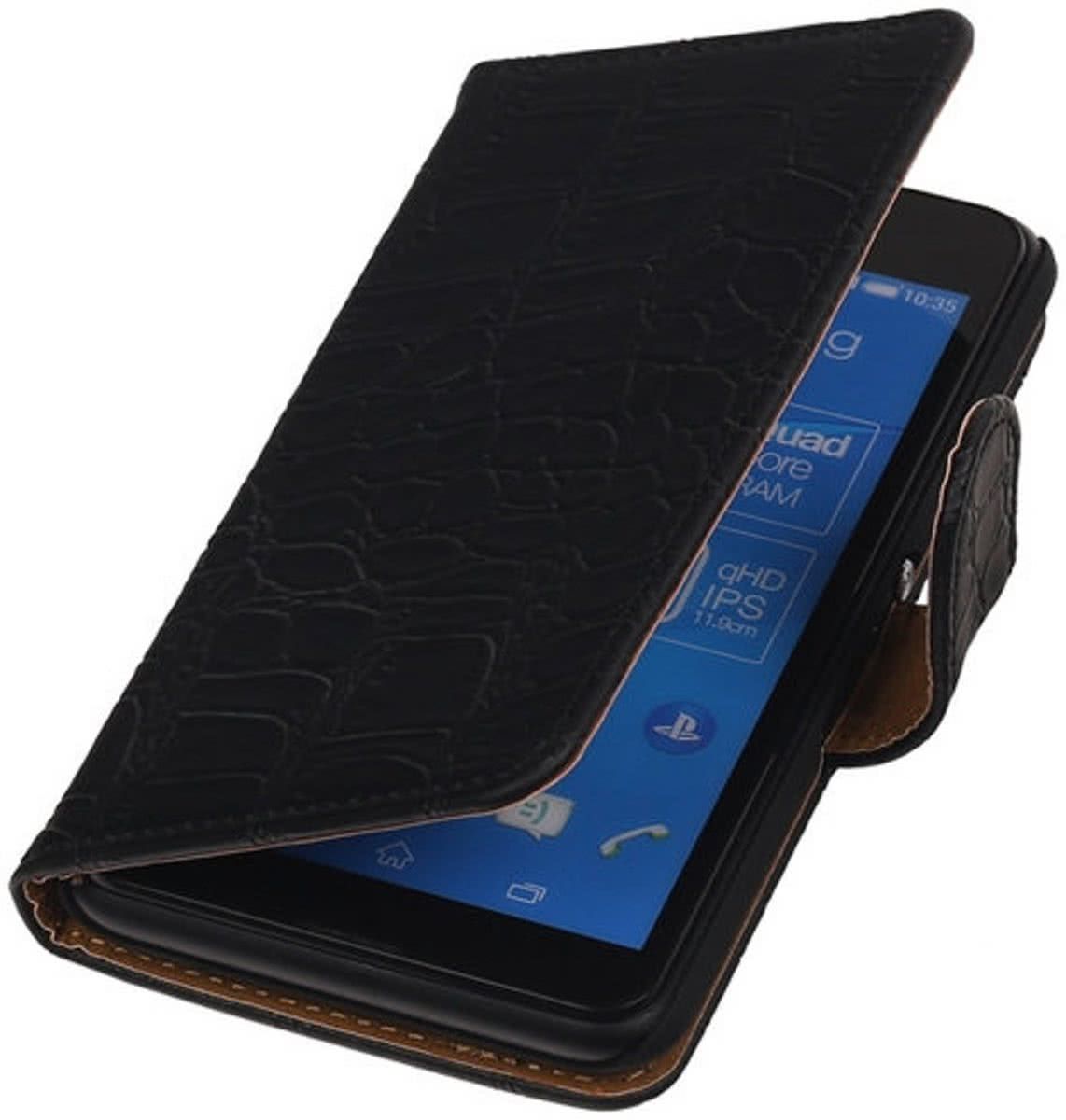 Best Cases Sony Xperia E4g - Krokodil Zwart Hoesje - Book Case Wallet Cover Hoes Mooi hoesje voor de Sony Xperia E4g ter bescherming van uw telefoon