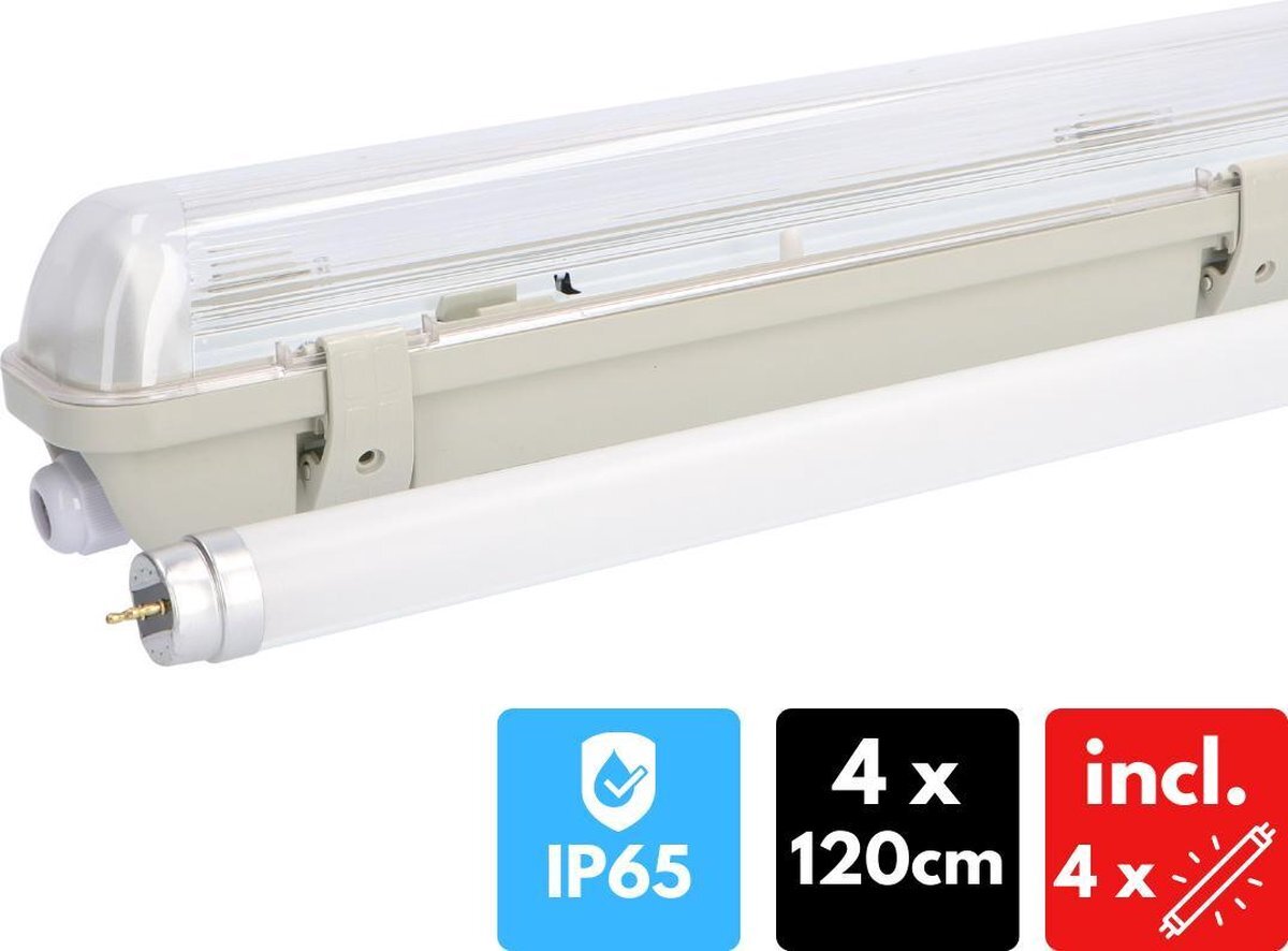 Proventa EcoPlus LED TL Balken 120 cm - Waterdichte Armatuur + LED buis - 4Pack