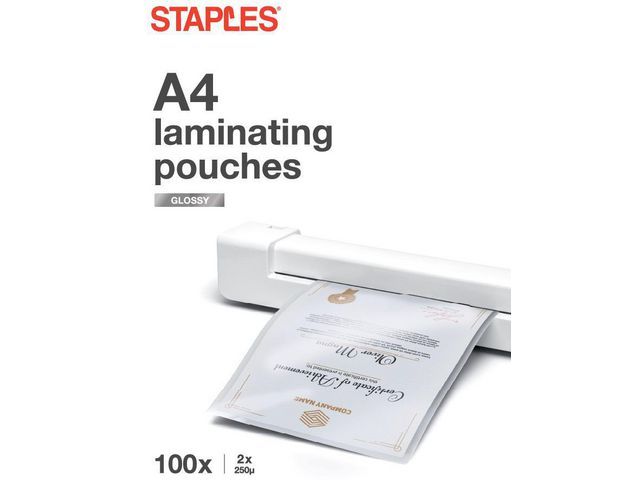 Staples Lamineerhoes A4, 216 x 303 mm, 2 x 250 micron, Glanzend