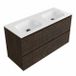 Saniclass Badkamermeubelset - 120x45x61.5cm - Flow solid surface wastafel wit - 2 wasbakken - 2 kraangaten - 2 lades - mat eiken charcoal (hout) SW1420808/SW1174116