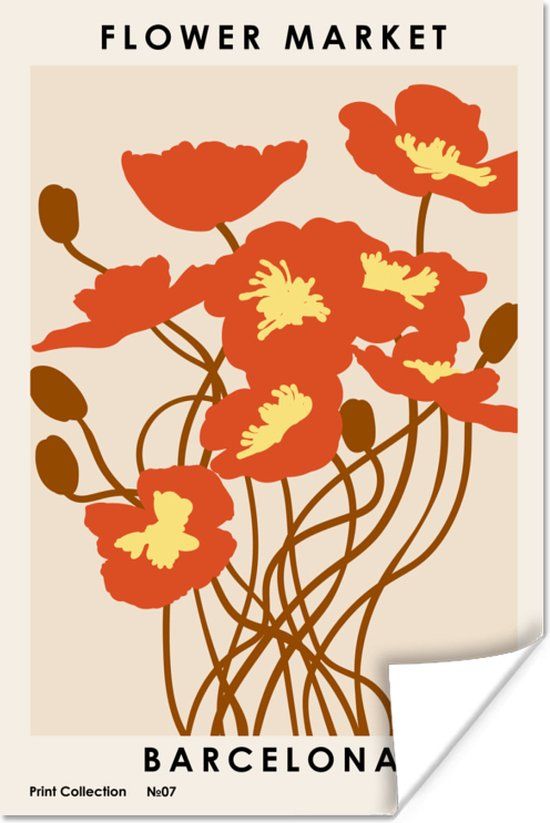 PosterMonkey Poster Bloemen - Pastel - Quotes - Barcelona - Vintage - 120x180 cm XXL
