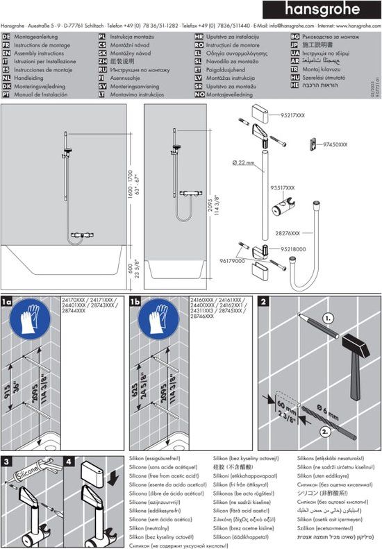 Hansgrohe Unica Douchestang 90cm + Isiflex Doucheslang 160cm - Wit