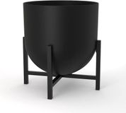 Olly & Rose Bloempot met Plantenstandaard - Metalen Plantenpotten voor Binnen, Grote Bloempot (Zwart, 22 cm)