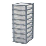 Iris Ohyama, Toren, Dressoir, Kunststof opbergorganizer met ergonomisch handvat, 8 x 4L, Unit, Met geïntegreerd handvat, BPA vrij, Kantoor, Slaapkamer, Woonkamer, OCH-2080, Grijs