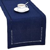 Grelucgo Handgemaakte hemstitch effen marineblauwe nautische rechthoekige tafelloper dressoir sjaal (35 x 137 cm)