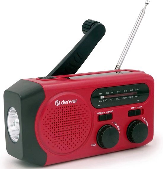Denver SCR2010 Noodradio - Powerbank Zonne-energie - FM Radio - Rood