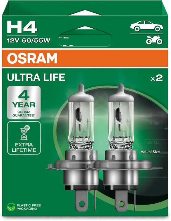Osram Ultra Life Serie - Halogeen Voertuiglamp - H4 - Lange Levensduur - 2 Jaar Garantie