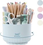 Merkloos Bureau-organizer, 360 graden draaibaar, pennenhouder met 5 vakken, bureau-pennenhouder voor kantoor, school, thuis (hemelsblauw)