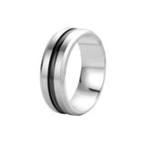 Lucardi Heren Ring met zwarte band - Ring - Vaderdag Cadeautje - Staal - Zilverkleurig