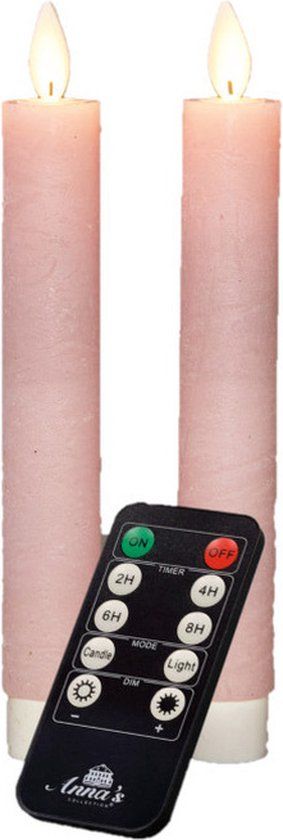 Anna's Collection LED dinerkaarsen - 2x st - lichtroze - 18 cm - met afstandsbediening