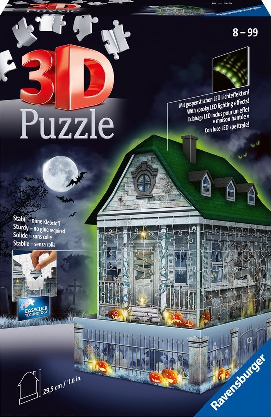 Ravensburger 3D Puzzle Gruselhaus bei Nacht 11254 - 216 Teile - für Halloween Fans ab 8 Jahren