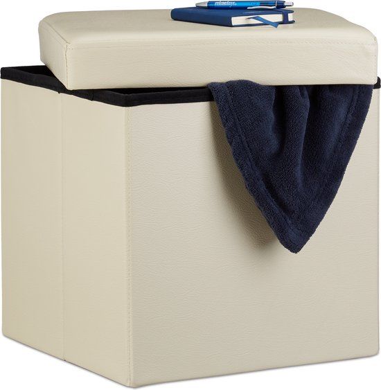 Merkloos Relaxdays Poef met opbergruimte - 40 liter - crème
