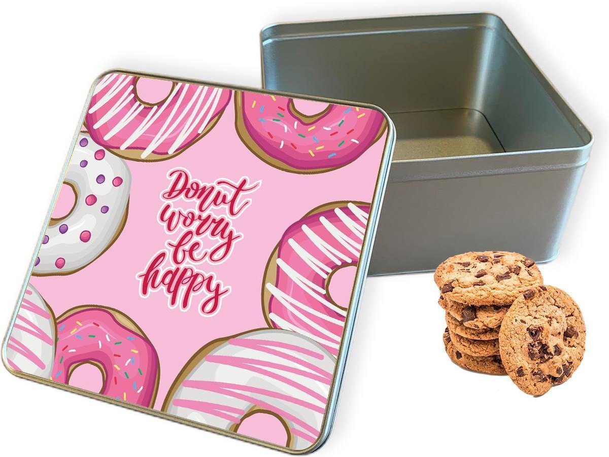 qMust Koektrommel Donut Worry Vierkant - Bewaarblik 20x20x10 cm