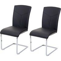 HWC-F36 Set van 2 eetkamerstoelen, vrijdragende keukenstoel vergaderstoel ~ kunstleer, zwart