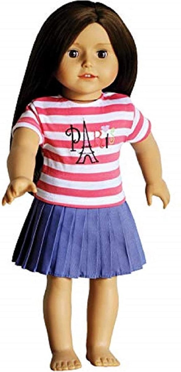 The New York Doll Collection Dolls Paris Outfit - Paris T-Shirt & Jurk voor 46cm Pop