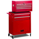Avilia Gereedschapswagen compleet met wielen voor de werkplaats – staal rood demonteerbaar, 5 laden en afsluitbare vakken, 61,6 x 33 x 108,7 cm, ideaal voor monteurs, met wielen