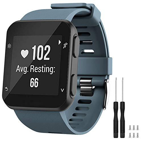 GVFM TopPerfekt Vervangende horlogeband compatibel met smartwatch Garmin Forerunner 35, zacht silicone, geschikt voor polsen van 130-230 mm, leisteenkleurig, zwarte gesp