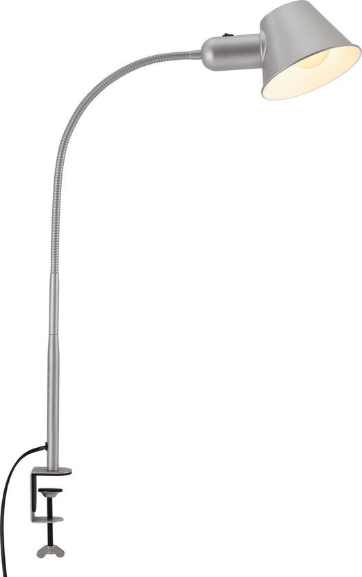 Briloner - Klemlamp flexibel, bureaulamp verstelbaar, tuimelschakelaar, 1x E27 fitting max. 10 watt, incl. snoer, mat chroom, 65 cm