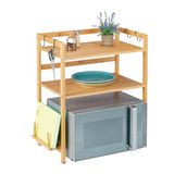 Relaxdays Magnetronrek 67 x 61 x 35 cm (h x b x d), bamboe, 2 niveaus, 4 haken, naturel