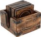 Ajuny Set de sous-verres en bois découpés à la main et leur support, carré, 6 pièces