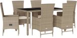 vidaXL 7-delige Tuinset met Kussens, Beige, Poly Rattan