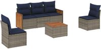 vidaXL 6-delige tuinbankset met kussens, grijs, polyrotan