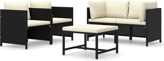 vidaXL 5-delige Loungeset met kussens poly rattan zwart