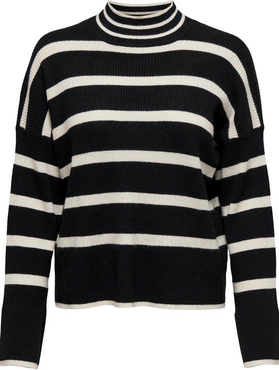 ONLY ONLIBI L/S HIGHNECK PULLOVER KNT NO 15259096 - Zwart/Wit - Dames - Maat M