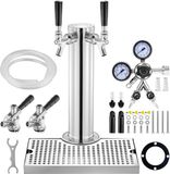 Tour à bière sans marque avec deux robinets - Régulateur à double manomètre - Coupleur de cylindre système S - Inox - Argent