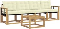 vidaXL Acacia Hout Bank Loungeset 5-delig Wit en Crèmekleurig Inclusief Tafel