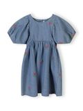 Minoti meisjes jeansjurk met kersenborduursel - 100% katoen - blauw