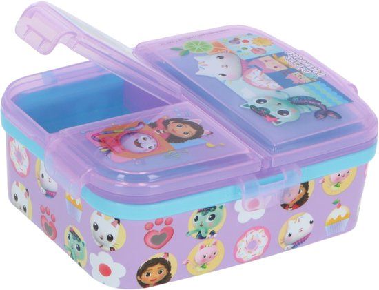 Stor Gabby's Poppenhuis Kinderlunchbox – Broodtrommel met 4 vakken – Paars