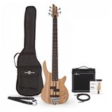 Gear4music Chicago 5-snarige Neck Thru Basgitaar + 15 W Versterkerpakket, Natural