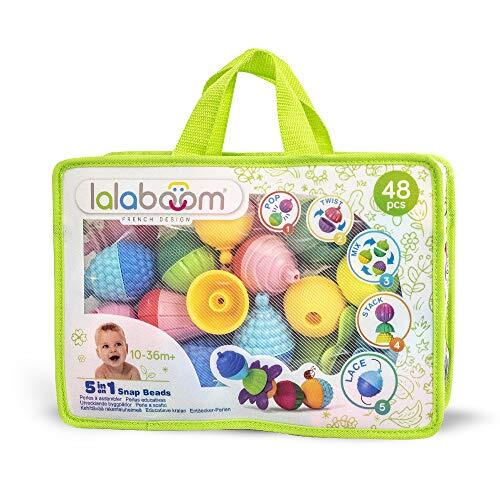 lalaboom - Kleuterschool educatieve kralen - Montessori vormen en kleuren bouwspel en leerspeelgoed voor baby's en kinderen vanaf 10 maanden tot 4 jaar oud - BL460, 48 stuks in een ritszak