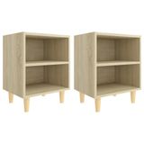 VidaXL Nachtkastjes 2 stuks met houten poten 40x30x50 cm Sonoma eiken