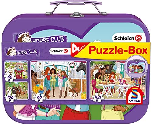 Schmidt Spiele 56515 Horse Club, puzzelbox, 2 x 60, 2 x 100 delen in metalen koffer, kleurrijk