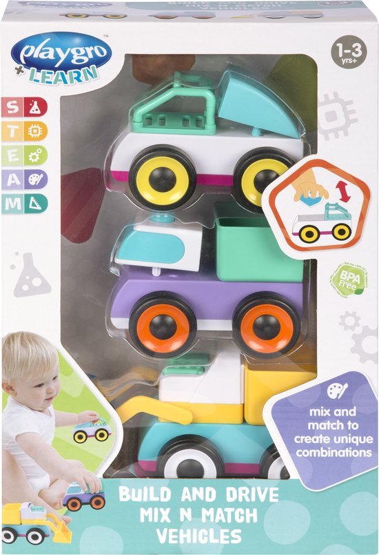 Playgro Speelgoedauto's Mix & Match 3 stuks