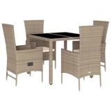 VidaXL 5-delige Tuinset met Kussens, Beige, Poly Rattan