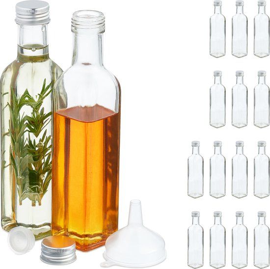 Merkloos Relaxdays Glazen Flesjes Set van 16 - 250 ml - Transparant
