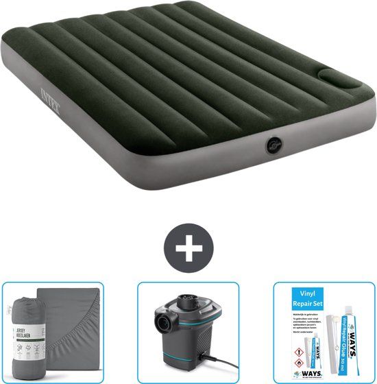 Intex Luchtbed - Twijfelaar - 137 x 191 x 25 cm - Groen - Hoeslaken - Pomp en Reparatieset