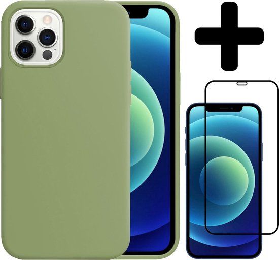 BTH iPhone 12 Pro Case - Silicone Cover with Screen Protector - Green